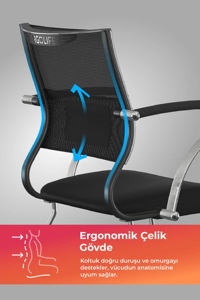 Ergolife Sit Air Ergonomik Bekleme Koltuğu | Krom Ayaklı, Bel Destekli, Fileli, Toplantı Sandalyesi -572.5F.1.6A4 - 2