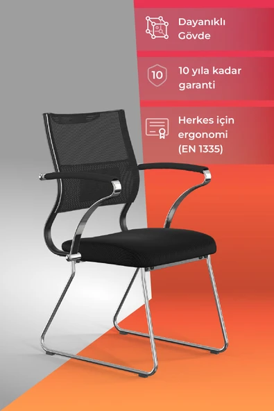 Ergolife Sit Air Ergonomik Bekleme Koltuğu | Krom Ayaklı, Bel Destekli, Fileli, Toplantı Sandalyesi -572.5F.1.6A4