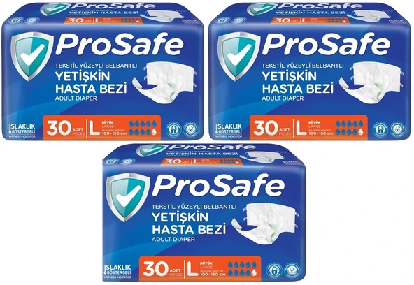 Prosafe Hasta Bezi Yetişkin Bel Bantlı Tekstil Yüzey L - Large - Büyük Boy 90 Adet (3PK*30)