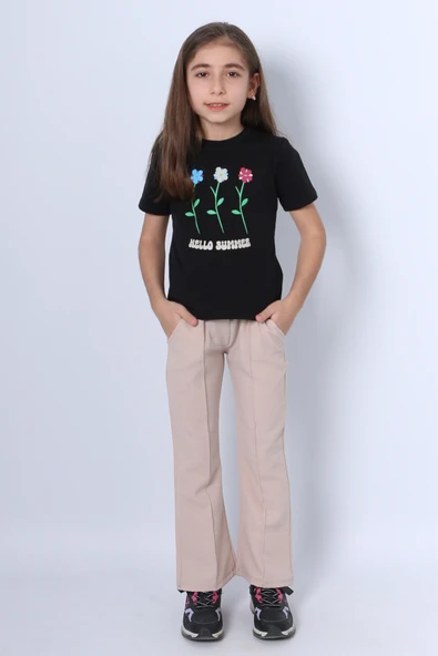 KIZ ÇOCUK İKİLİ TAKIM İSPANYOL PAÇA ÇİÇEK BASKILI D46 - Resim 6