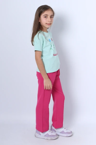 KIZ ÇOCUK İKİLİ TAKIM İSPANYOL PAÇA ÇİÇEK BASKILI D46 - Resim 4