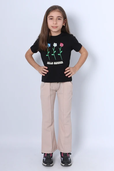 KIZ ÇOCUK İKİLİ TAKIM İSPANYOL PAÇA ÇİÇEK BASKILI D46 - Resim 8