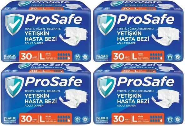 Prosafe Hasta Bezi Yetişkin Bel Bantlı Tekstil Yüzey L - Large - Büyük Boy 120 Adet (4PK*30)