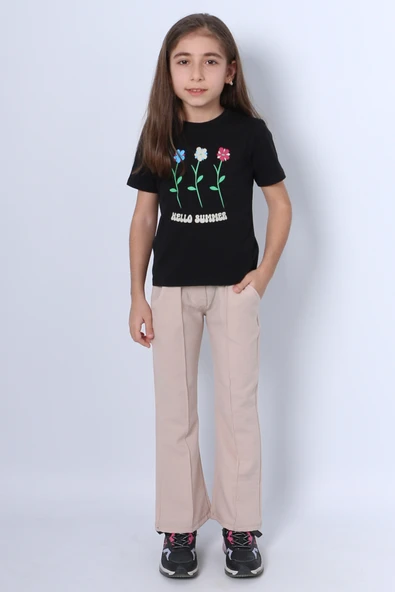 KIZ ÇOCUK İKİLİ TAKIM İSPANYOL PAÇA ÇİÇEK BASKILI D46 - Resim 9