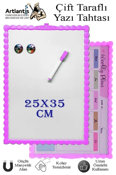 Manyetik Çift Taraflı Yazı Tahtası Renkli 25x35 cm 1 Adet Çocuklar için Silinebilir Mıknatıslı Yazı Tahtası Plastik - Resim 2