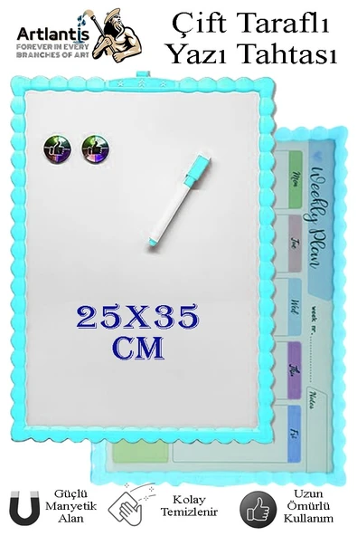 Manyetik Çift Taraflı Yazı Tahtası Renkli 25x35 cm 1 Adet Çocuklar için Silinebilir Mıknatıslı Yazı Tahtası Plastik ürün görseli 1