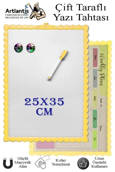 Manyetik Çift Taraflı Yazı Tahtası Renkli 25x35 cm 1 Adet Çocuklar için Silinebilir Mıknatıslı Yazı Tahtası Plastik - Resim 4