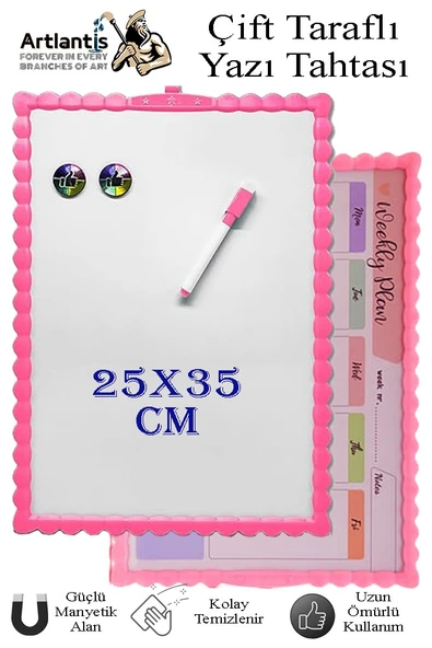 Manyetik Çift Taraflı Yazı Tahtası Renkli 25x35 cm 1 Adet Çocuklar için Silinebilir Mıknatıslı Yazı Tahtası Plastik - Resim 3