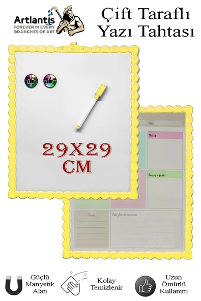 Manyetik Çift Taraflı Yazı Tahtası Renkli 29x29 cm 1 Adet Çocuklar için Silinebilir Mıknatıslı Yazı Tahtası Plastik - 4