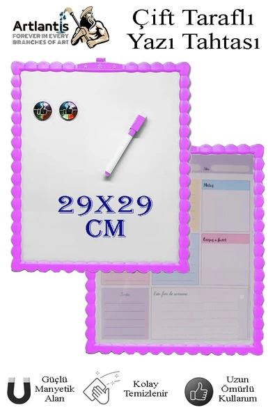Manyetik Çift Taraflı Yazı Tahtası Renkli 29x29 cm 1 Adet Çocuklar için Silinebilir Mıknatıslı Yazı Tahtası Plastik - 2