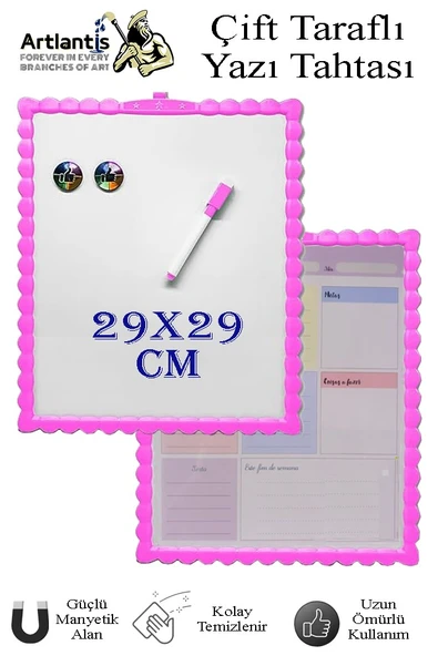 Manyetik Çift Taraflı Yazı Tahtası Renkli 29x29 cm 1 Adet Çocuklar için Silinebilir Mıknatıslı Yazı Tahtası Plastik - 3
