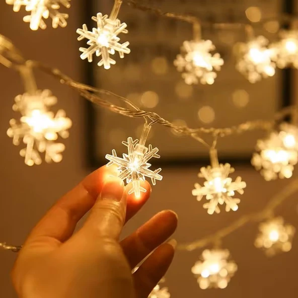 Brokoli Home  Dekoratif Aydınlatma Kar Tanesi Led Dizeleri 20'li Pilli Led Yılbaşı Dekor 2,70 Metre - 3