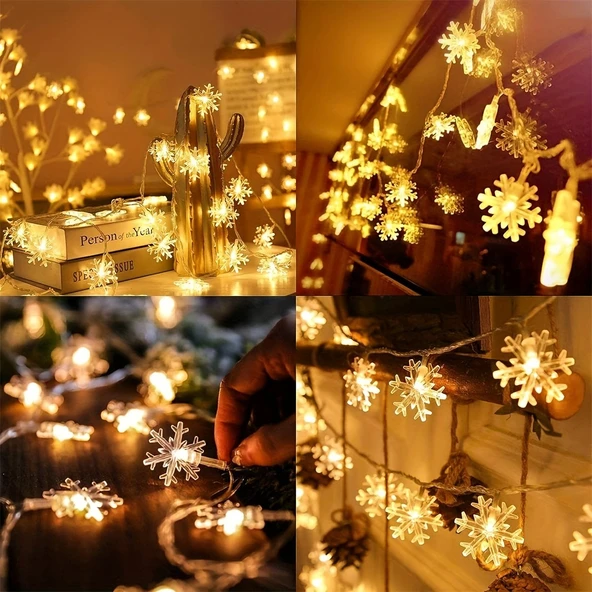Brokoli Home  Dekoratif Aydınlatma Kar Tanesi Led Dizeleri 20'li Pilli Led Yılbaşı Dekor 2,70 Metre - 4
