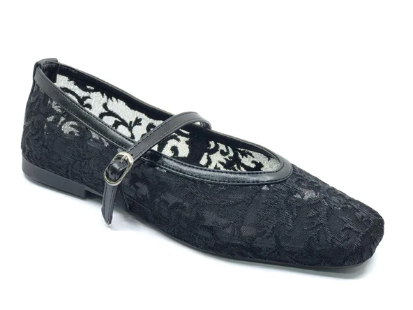 Feles Dantel Detaylı Küt Burun Kadın Babet Ayakkabı - Resim 3