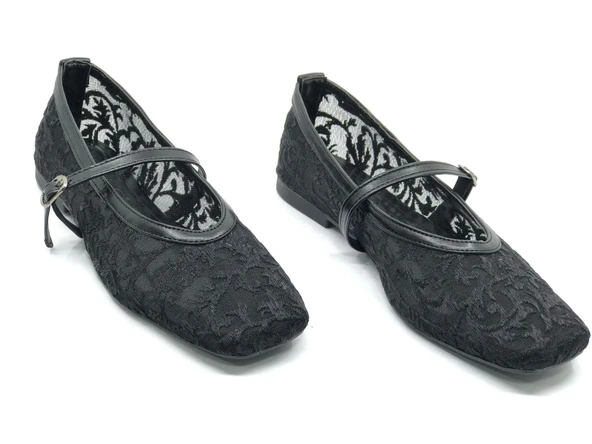 Feles Dantel Detaylı Küt Burun Kadın Babet Ayakkabı - Resim 2