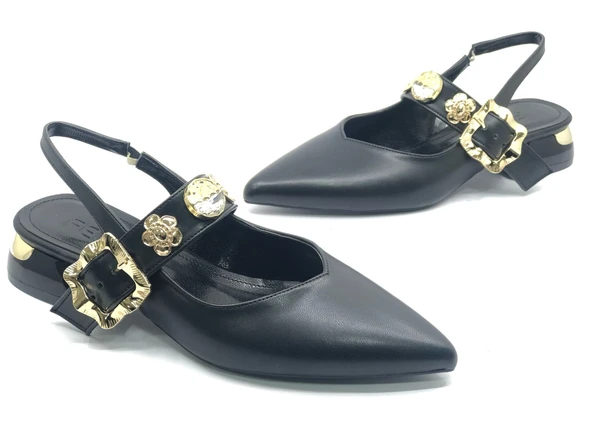 Feles Taş Toka Detaylı Arkası Açık Kadın Babet Ayakkabı - Resim 9