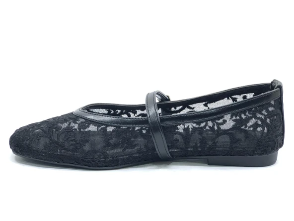 Feles Dantel Detaylı Küt Burun Kadın Babet Ayakkabı - Resim 5