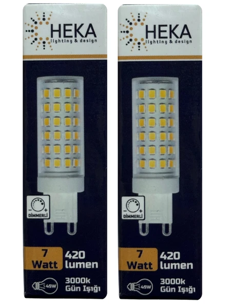 (2 Adet) Heka 7W (49W) 3000K (Gün Işığı) G9 Duylu Dim Edilebilir Led Kapsül Ampul