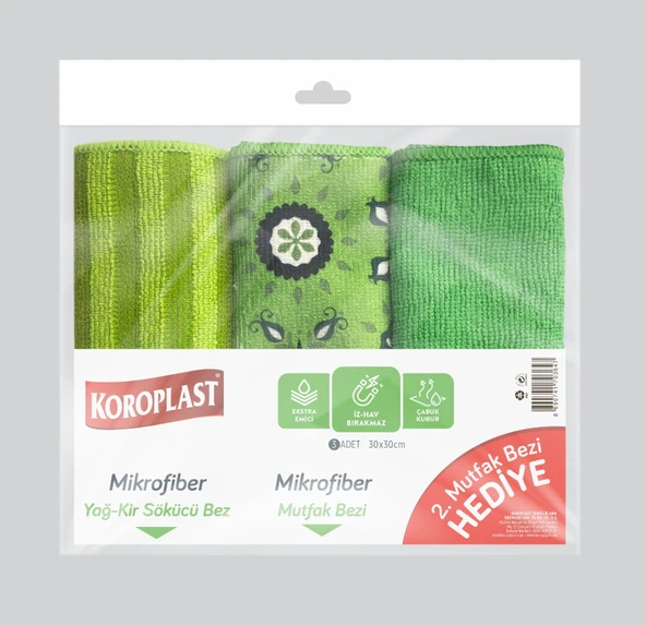 Koroplast Mikrofiber Yağ Kir Sökücü ve Mutfak Bezi 3 lü