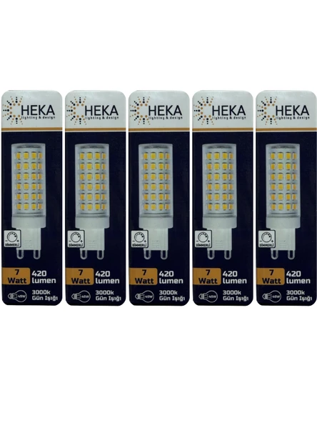 (5 Adet) Heka 7W (49W) 3000K (Gün Işığı) G9 Duylu Dim Edilebilir Led Kapsül Ampul