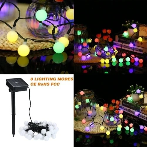 50 Led 7 Metre Solar Renkli Led Işık Güneş Enerjili Bahçe Teras Balkon Ağaç Lambası Aydınlatması - 5