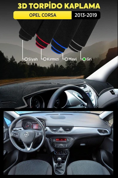 Opel Corsa 2013 - 2019 3d Torpido Koruma Kılıfı - Ön Göğüs Kaplama - Gri Şerit