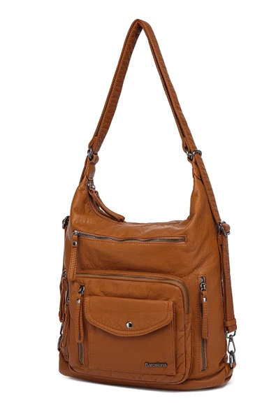 Yıkama Deri Hem Sırt Hem Omuz Kadın Çantası 21-k Barcelona 1580-6 - Resim 2