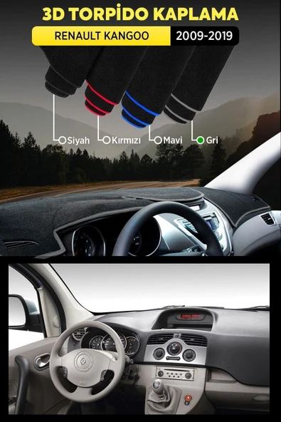 Renault Kangoo (2009-2019) 3d Torpido Koruma Kılıfı - Ön Göğüs Kaplama - Gri Şerit
