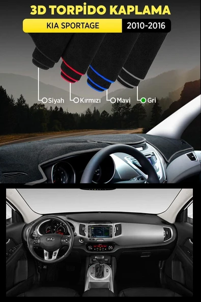Kıa Sportage (2010-2016) 3d Torpido Koruma Kılıfı - Ön Göğüs Panel Kaplama - Gri Şerit