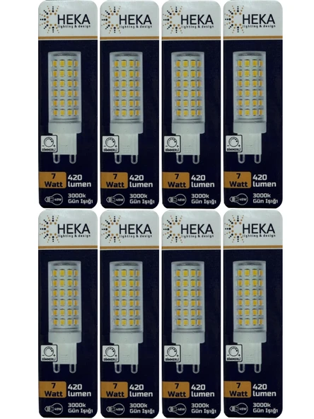 (8 Adet) Heka 7W (49W) 3000K (Gün Işığı) G9 Duylu Dim Edilebilir Led Kapsül Ampul