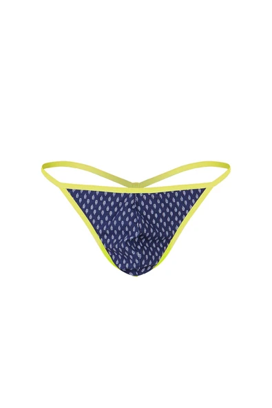Neon Lastikli Yaprak Desenli Lacivert Erkek Tanga 6684-02