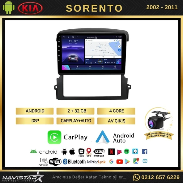 Kia Sorento  2002-2011 Model 2GB + 64GB Android 13 Kablosuz Carplay Navigasyon Multimedya Sistemi - Resim 2