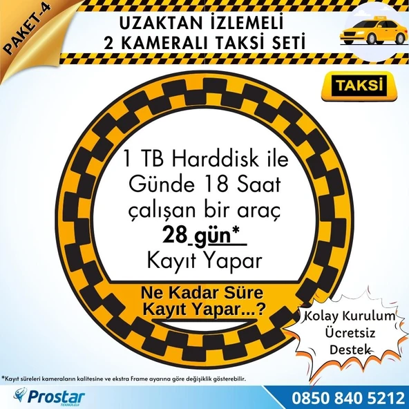 Taksi Kamera Seti 4 Uzaktan Izlemeli 2 Dome Kameralı Wifi 1 Tb Harddisk Dahil - 4