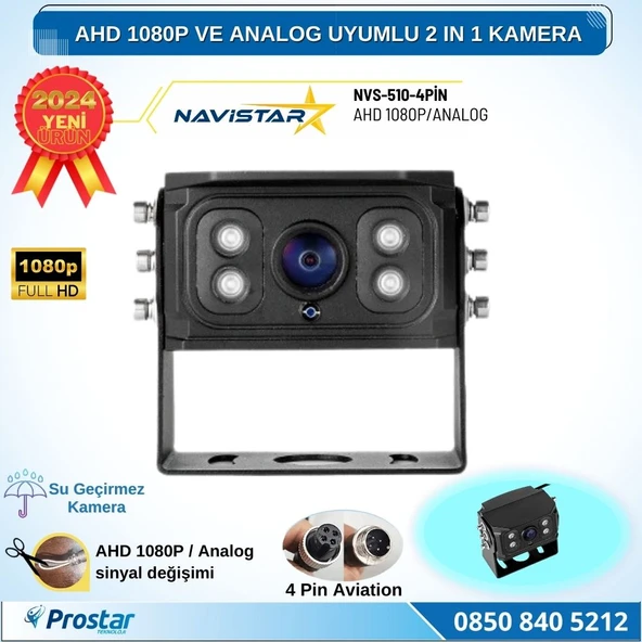 AHD 1080P ve Analog Pal Çevirilebilir 4 Pin Gece Görüşlü Full HD Araç Kamerası