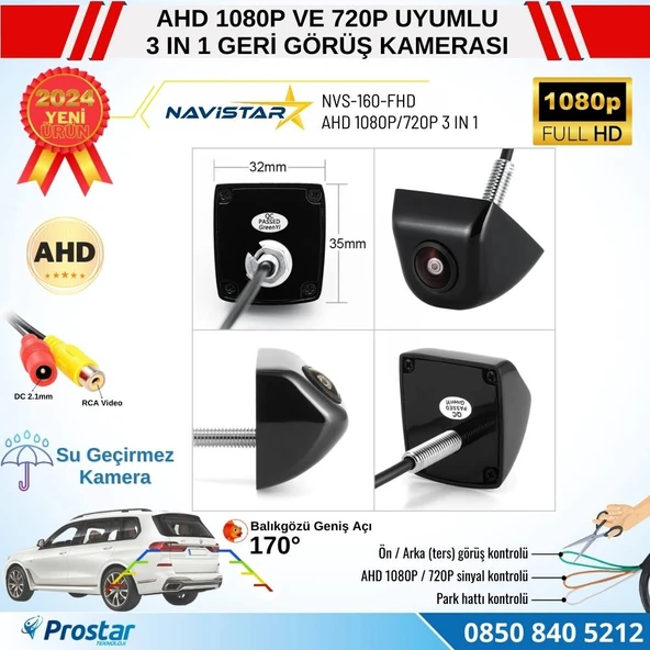 Piramit Balıkgözü AHD 1080P ve 720P Çevrilebilir 170 Derece Geniş Açılı Geri Görüş Kamerası - 2
