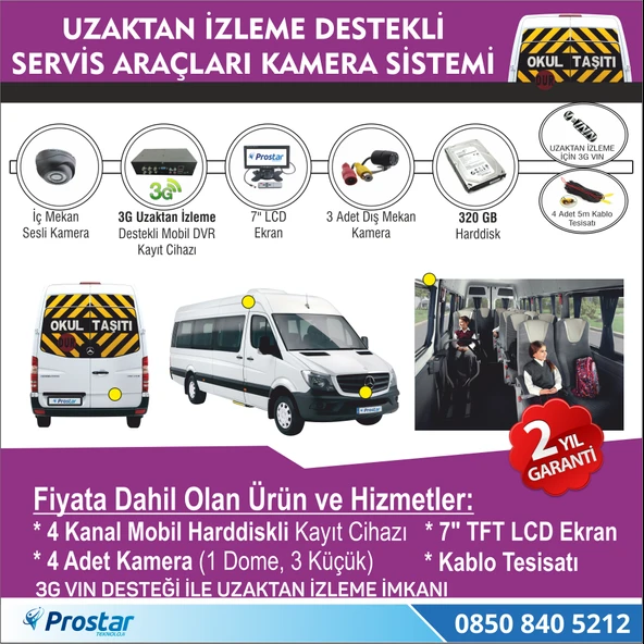 Okul Ve Servis Taşıtları İçin 320 Gb Kayıtlı Kamera Set - 2