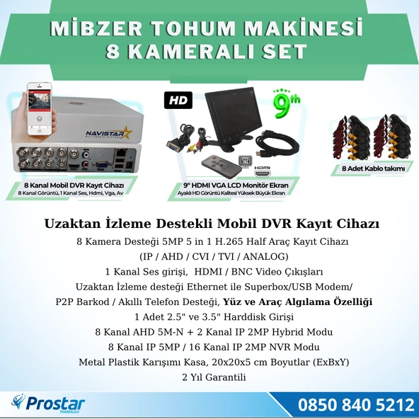 8 Kameralı Mibzer Havalı Tohum Makinesi 9 Inç Hdmi Monitörlü Kamera Seti - 2