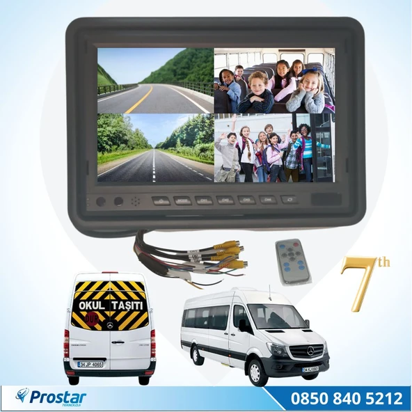 Okul ve Servis Taşıtları Dört Kameralı 7" Ekranlı 4 Kamera Dahil Full Set - 3