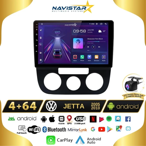 Volkswagen Jetta 4GB + 64GB Android 13 Kablosuz Carplay 2005-2010 Navigasyon Multimedya Sistemi
