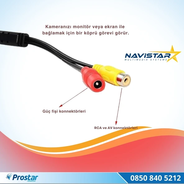 54 Cm Kısa RCA Kamera Kablosu 3 Pin 1.55 mm Socket,3 Core Wire - 2