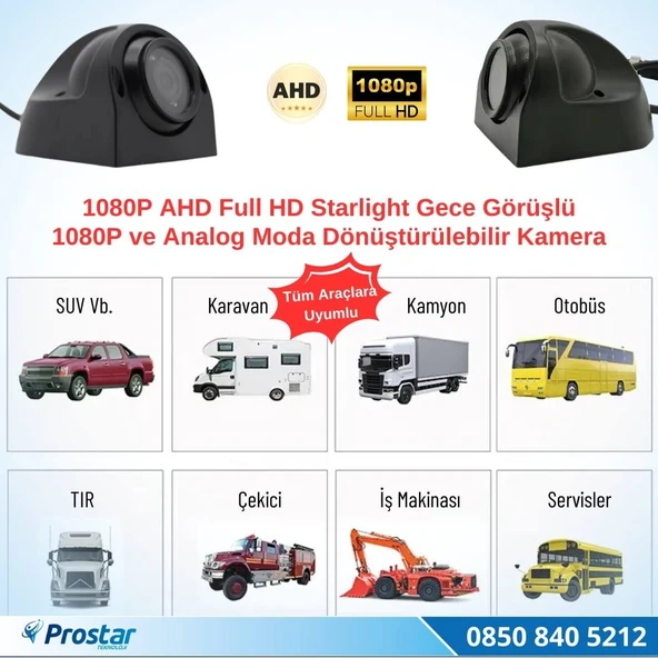 AHD 1080P ve Analog Pal Çevirilebilir 4 Pin Gece Görüşlü Yan, Ön ve Arka Uyumlu Full HD Kamera - 5
