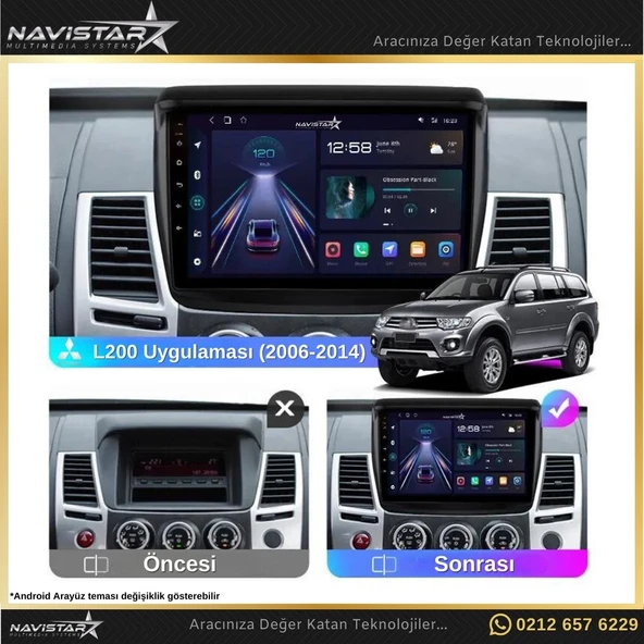 Mitsubishi L200  2006-2014 Model 2GB + 64GB Android 13 Kablosuz Carplay Navigasyon Multimedya Sistemi - 3