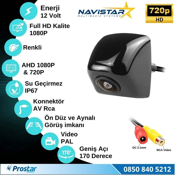 Piramit Balıkgözü AHD 1080P ve 720P Çevrilebilir 170 Derece Geniş Açılı Geri Görüş Kamerası - 4