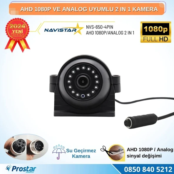 Metal Kasa AHD 1080P ve Analog Pal Çevirilebilir 4 Pin Gece Görüşlü Yan, Ön ve Arka Uyumlu Full HD Kamera - 3