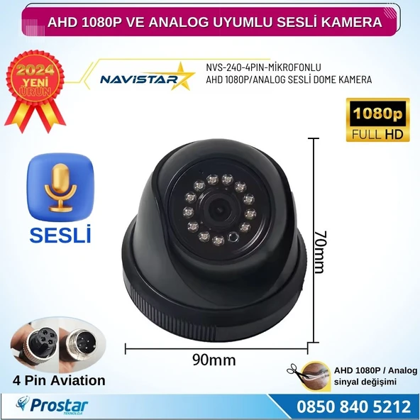 Mikrofonlu AHD 1080P ve Analog Pal Çevrilebilir 4 Pin Plastik Mini Dome Araç Kamerası - 4