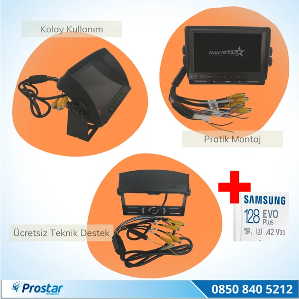 Kayıtlı Okul Ve Servis Araçları 4 Lü Kamera 7 inç Monitör Full Set + 128 Gb Sd Kart Dahil - 2