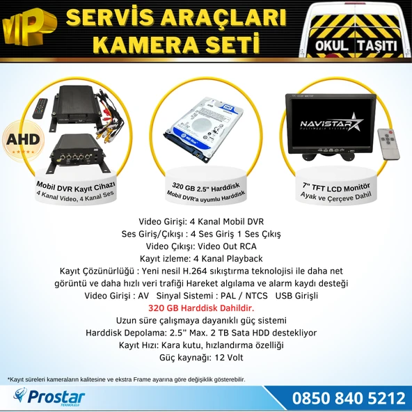 Okul Servis Kamera Seti 4 Kameralı 7" Monitör 4 Kameralı 320 Gb Harddisk Dahil - 2