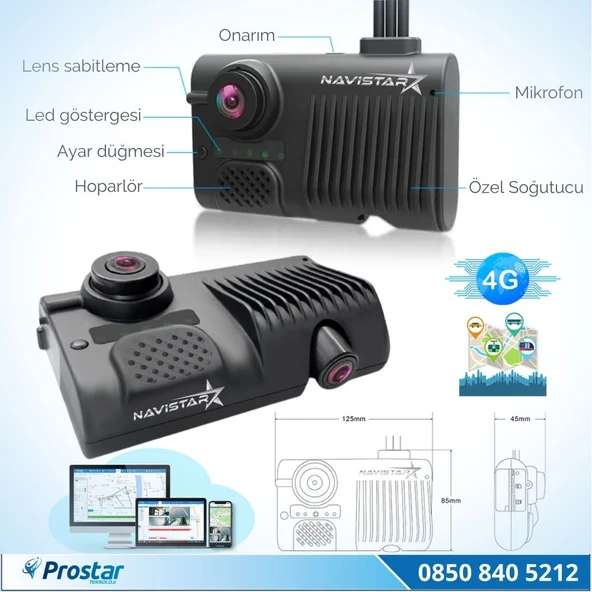 Servis Mevzuatına Uygun 3 Kameralı Monitör Çıkışlı 4G GPS WIFI Acil Durum butonu dahil Pratik Montaj Kamera Seti - 4
