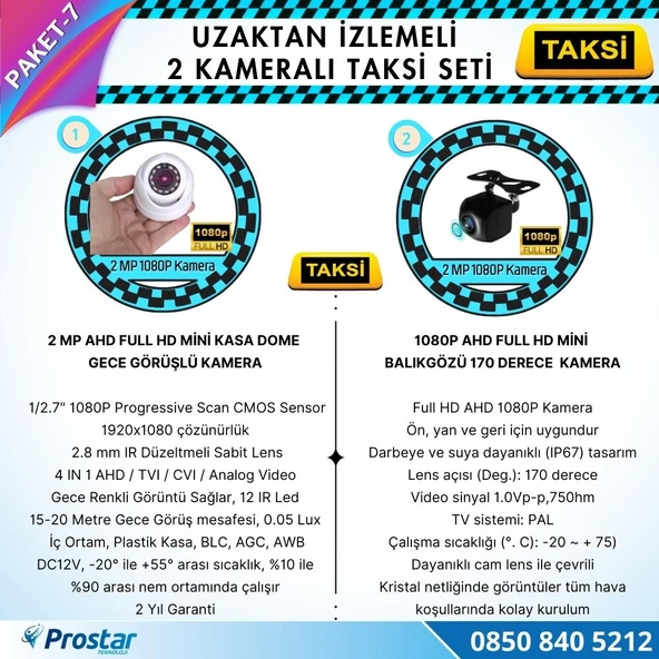 Taksi Kamera Seti 7 Uzaktan Izlemeli 2 Kameralı Wifi 4G 500 Gb Harddisk Dahil - 3