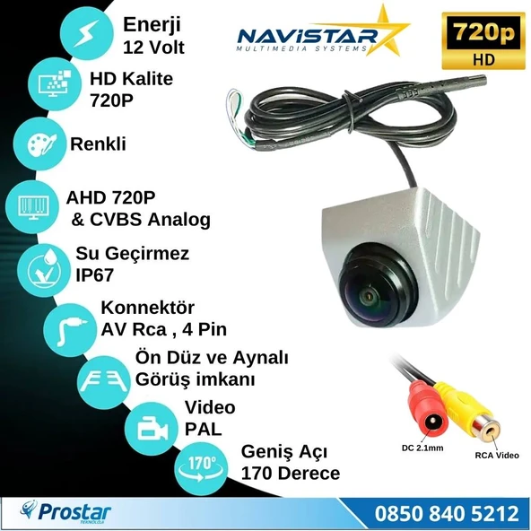 AHD 720P ve Analog Çevrilebilir 170 Derece Balıkgözü Geniş Açılı  Geri Görüş Kamerası - 4